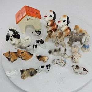 Vintage Dog Miniature Figurine Lot Ceramic Resin Plastic